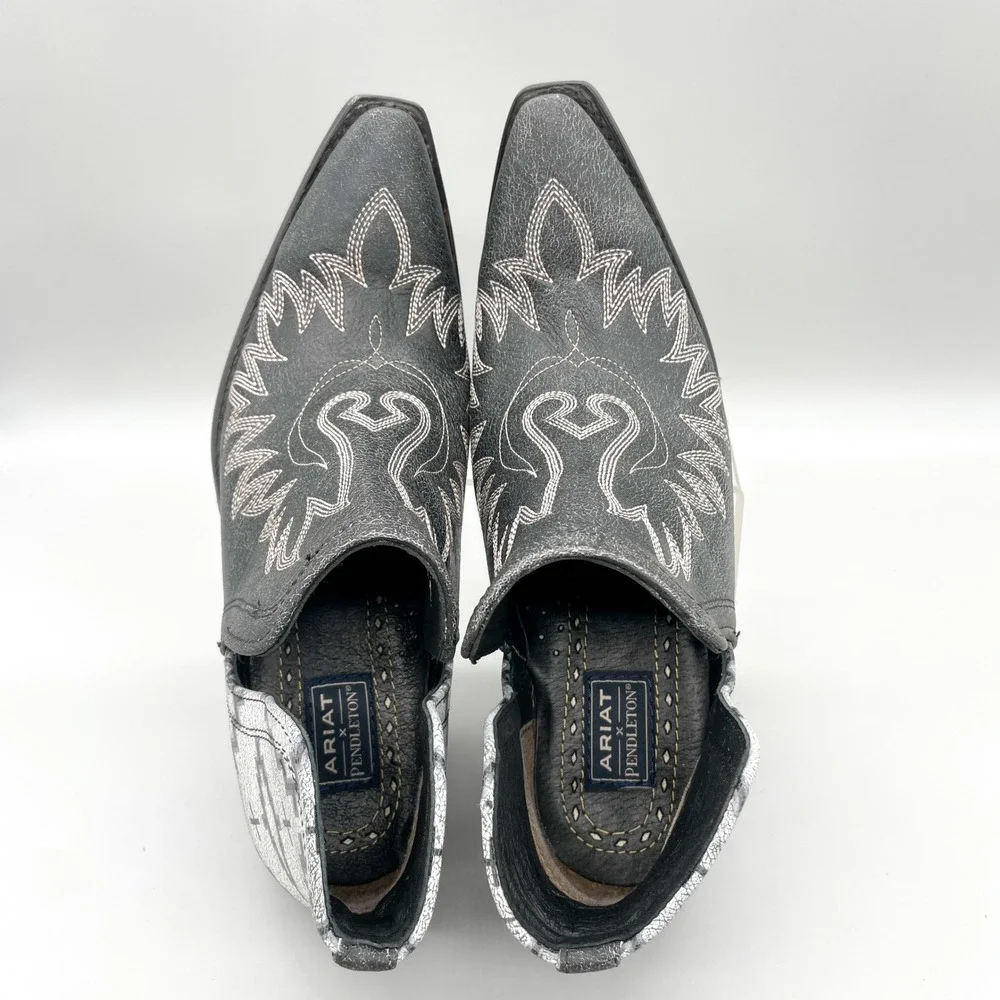 Ariat Pendleton Dixon Boots Womens 9B Black White Leather Western Aztec Festival